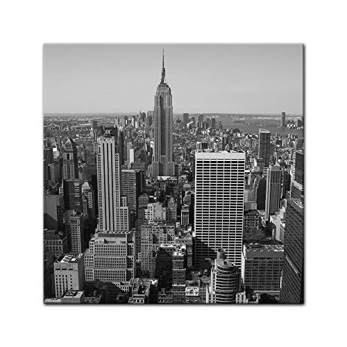 Wandbild - New York V - Bild auf Leinwand - 40 x 40 cm - Leinwandbilder - Städte & Kulturen - Amerika - Stadtansicht von New York - Luftaufnahme von Manhattan - schwarz weiß