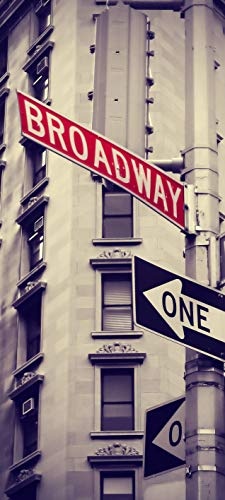 Bilderdepot24 Türtapete selbstklebend Broadway Straßenschild Vintage 90 x 200 cm - einteilig Türaufkleber Türfolie Türposter - New York City Theater Schild Straße berühmt USA