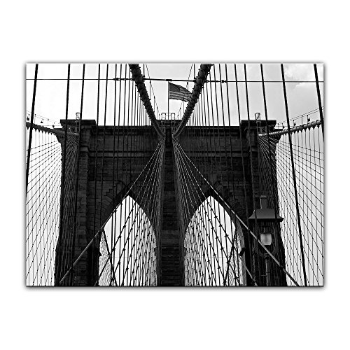 Keilrahmenbild - New York Bridge I - Bild auf Leinwand - 120 x 90 cm 1 teilig - Leinwandbilder - Bilder als Leinwanddruck - Städte & Kulturen - Amerika - Brooklyn Bridge in schwarz weiß