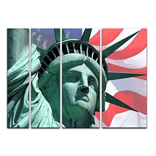 Keilrahmenbild - Statue of Liberty - New York USA II - Bild auf Leinwand - 180 x 120 cm 4tlg - Leinwandbilder - Bilder als Leinwanddruck - Städte & Kulturen - Amerika - USA - Freiheitsstatue in Farbe