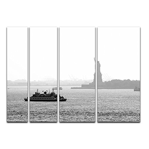 Keilrahmenbild - New York II - Bild auf Leinwand - 180 x 120 cm 4tlg - Leinwandbilder - Bilder als Leinwanddruck - Städte & Kulturen - Amerika - Freiheitsstatue in schwarz Weiss - USA