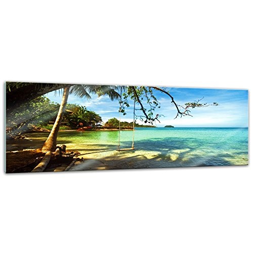 Glasbild - Tropical Beach Under Blue Sky - Thailand - 120 x 40 cm - Deko Glas - Wandbild aus Glas - Bild auf Glas - Moderne Glasbilder - Glasfoto - Echtglas - kein Acryl - Handmade