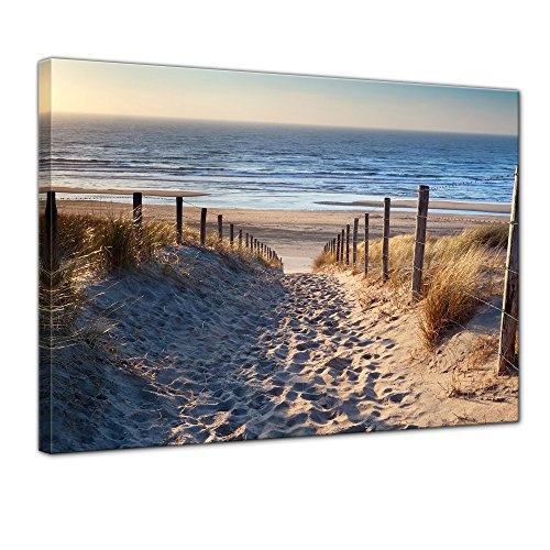 Wandbild - Schöner Weg zum Strand III - Bild auf Leinwand - 50x40 cm einteilig - Leinwandbilder - Urlaub, Sonne & Meer - Nordsee - Dünen mit Strandgräsern - Idylle - Erholung