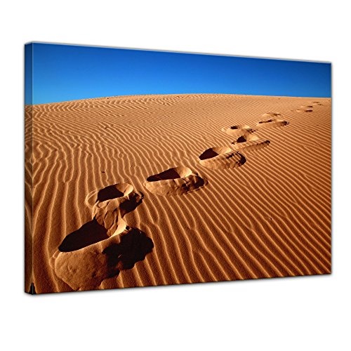 Wandbild - Wüste - Bild auf Leinwand 80 x 60 cm - Leinwandbilder - Bilder als Leinwanddruck - Landschaften - Sahara - Sanddüne - Fussspuren im Sand