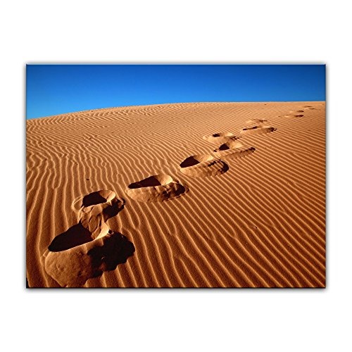 Wandbild - Wüste - Bild auf Leinwand 80 x 60 cm - Leinwandbilder - Bilder als Leinwanddruck - Landschaften - Sahara - Sanddüne - Fussspuren im Sand