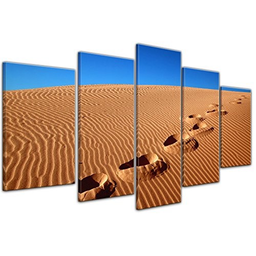 Wandbild - Wüste - Bild auf Leinwand 100 x 50 cm 5tlg - Leinwandbilder - Bilder als Leinwanddruck - Landschaften - Sahara - Sanddüne - Fussspuren im Sand