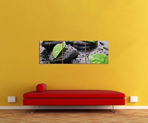 Wandbild - Zen Steine IV - Bild auf Leinwand - 120 x 40 cm 3tlg - Leinwandbilder - Bilder als Leinwanddruck - Geist & Seele - Asien - Wellness