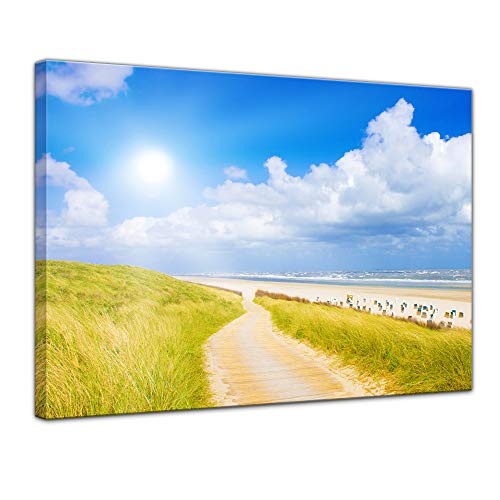 Wandbild Nordsee Strand - 60x50 cm Leinwandbild Bilder als Leinwanddruck Fotoleinwand Urlaub, Sonne & Meer Strand - Idylle - Erholung