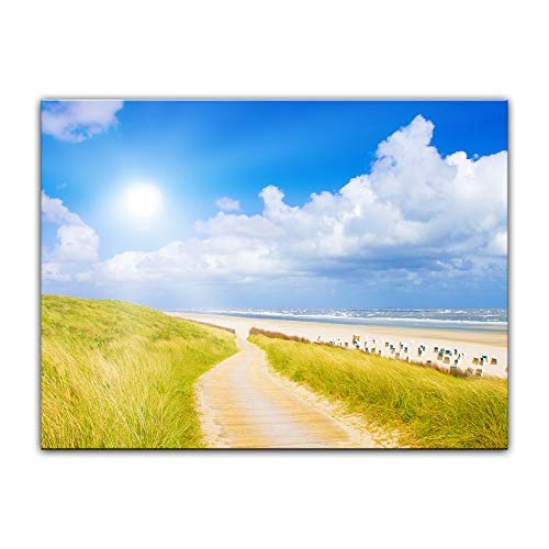 Wandbild Nordsee Strand - 60x50 cm Leinwandbild Bilder als Leinwanddruck Fotoleinwand Urlaub, Sonne & Meer Strand - Idylle - Erholung