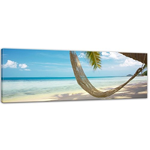 Keilrahmenbild - Palme - Hängematte - Bild auf Leinwand - 160 x 50 cm - Leinwandbilder - Bilder als Leinwanddruck - Urlaub, Sonne & Meer - Südsee - tropischer Strand