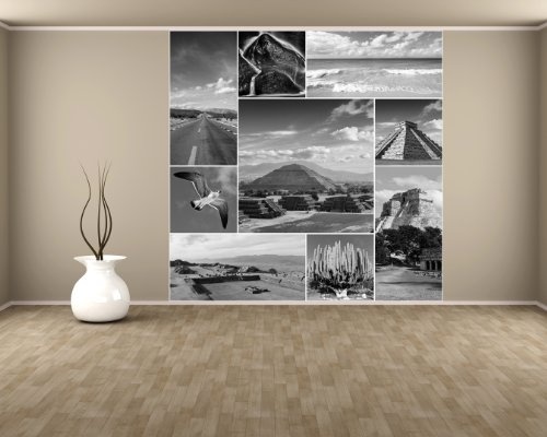 Bilderdepot24 Vlies Fototapete - Mexiko Collage - schwarz Weiss - 200x200 cm - mit Kleister - Poster - Foto auf Tapete - Wandbild - Wandtapete - Vliestapete