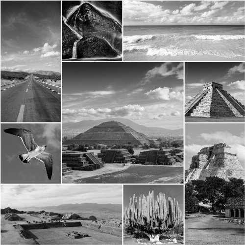 Bilderdepot24 Vlies Fototapete - Mexiko Collage - schwarz Weiss - 200x200 cm - mit Kleister - Poster - Foto auf Tapete - Wandbild - Wandtapete - Vliestapete