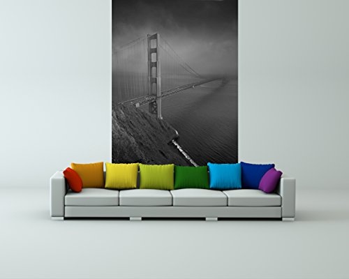 Bilderdepot24 Vlies Fototapete - Golden Gate Bridge - San Francisco - schwarz weiß - 150x230 cm - mit Kleister - Poster - Foto auf Tapete - Wandbild - Wandtapete - Vliestapete