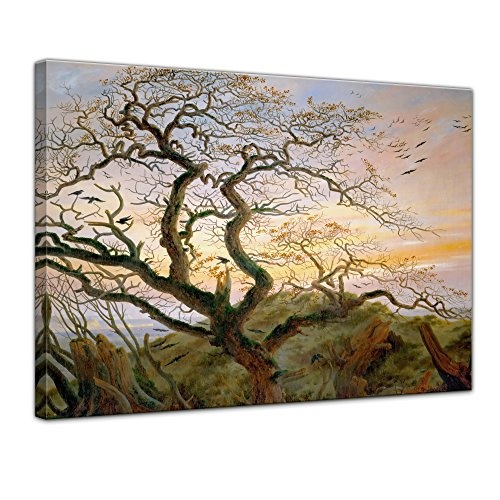 Leinwandbild Caspar David Friedrich Der Baum der Krähen - 80x60cm quer - Wandbild Alte Meister Kunstdruck Bild auf Leinwand Berühmte Gemälde