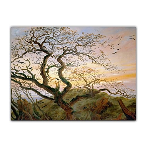 Leinwandbild Caspar David Friedrich Der Baum der Krähen - 80x60cm quer - Wandbild Alte Meister Kunstdruck Bild auf Leinwand Berühmte Gemälde