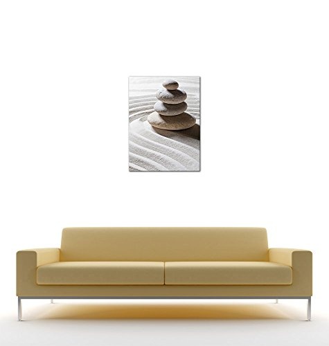 Wandbild - Relaxing - Bild auf Leinwand - 50 x 60 cm - Leinwandbilder - Bilder als Leinwanddruck - Geist & Seele - Zen Steine auf Sand