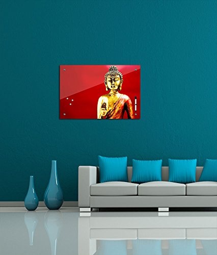 Memoboard - 80 x 60 cm, Geist & Seele - Buddha - Gold - Memotafel Pinnwand - Ruhe - Kraft - Relaxen - Spa - Entspannen - Glasbild - Handmade - Buddhabild - Buddhamotiv - Buddhismus