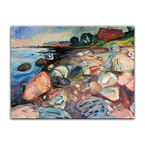 Leinwandbild Edvard Munch Shore with Red House Küste mit rotem Haus - 80x60cm quer - Wandbild Alte Meister Kunstdruck Bild auf Leinwand Berühmte Gemälde