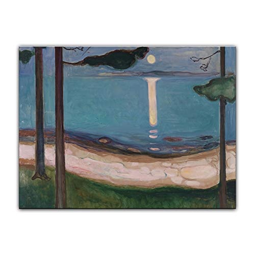 Wandbild Edvard Munch -Moonlight I - 80x60cm quer - Alte Meister Berühmte Gemälde Leinwandbild Kunstdruck Bild auf Leinwand