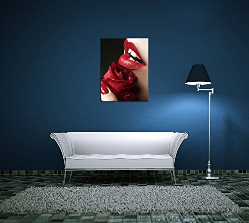 Wandbild - Smell and Beauty - Bild auf Leinwand - 50 x 60 cm - Leinwandbilder - Bilder als Leinwanddruck - Akt & Erotik - Rose und roter Mund