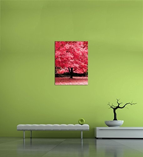 Wandbild - Herbst Abstrakt - Bild auf Leinwand - 50 x 60 cm - Leinwandbilder - Bilder als Leinwanddruck - Pflanzen & Blumen - Natur - rötlicher Blätterwald