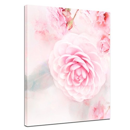 Wandbild - Aquarell - Rosa Rosen - Bild auf Leinwand 50 x 60 cm einteilig - Leinwandbilder - Bilder als Leinwanddruck - Pflanzen & Blumen - Malerei - Natur - rosafarbene Blüten