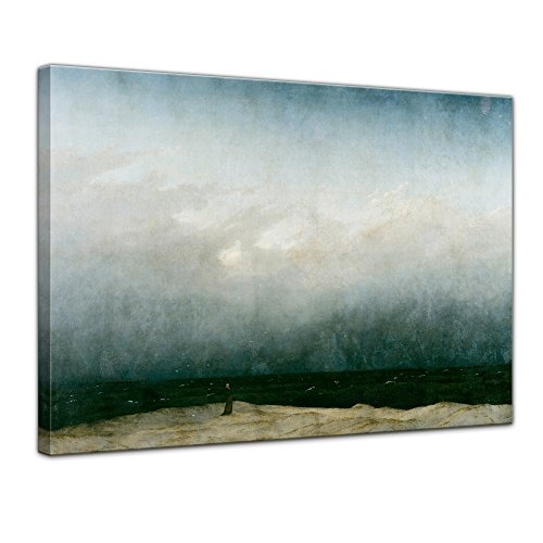 Wandbild Caspar David Friedrich Der Mönch am Meer - 80x60cm quer - Alte Meister Berühmte Gemälde Leinwandbild Kunstdruck Bild auf Leinwand