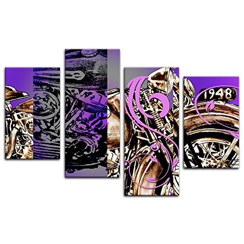 Wandbild - Abstrakte Kunst Motorrad 04 - violett - Bild auf Leinwand - 120x80cm - 4teilig - Leinwandbilder - Urban & Graphic - motorisiert - Harley Davidson - Amerika - Bike