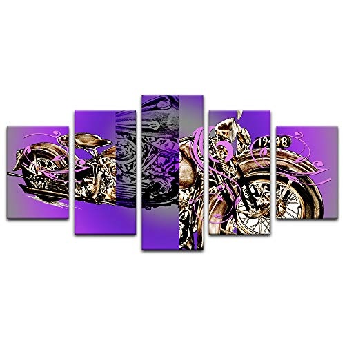 Wandbild - Abstrakte Kunst Motorrad 04 - violett - Bild auf Leinwand - 100x50 cm - 5teilig - Leinwandbilder - Urban & Graphic - motorisiert - Harley Davidson - Amerika - Bike