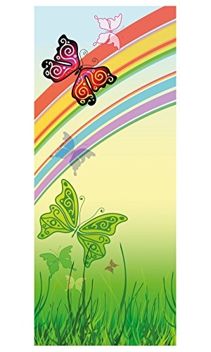 Türtapete selbstklebend Schmetterlinge 90 x 200 cm - einteilig Türaufkleber Türfolie Türposter - Kinderzimmer Kinderbild Cartoon Junge Mädchen Regenbogen Wiese Kind