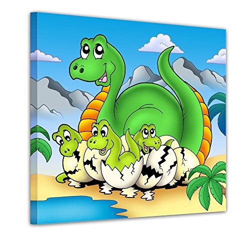 Wandbild - Dino Kinderbild - Mama mit Baby - Bild auf...