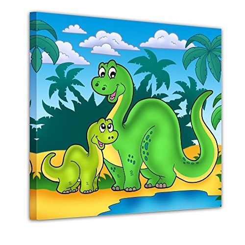 Wandbild - Dino Kinderbild - Familie - Bild auf Leinwand...