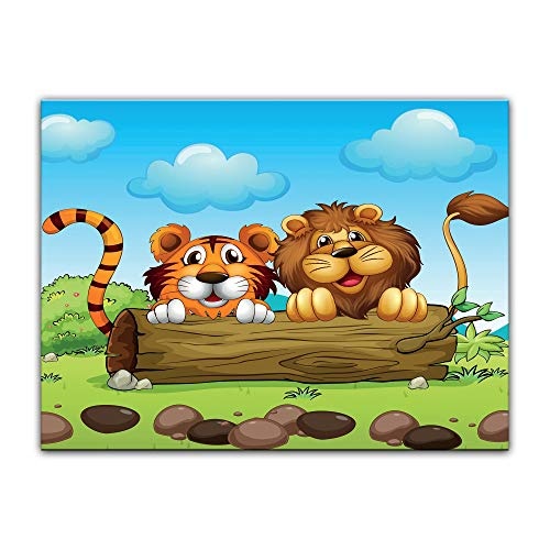 Wandbild Kinderbild Löwe und Tiger Freundschaft - 60...
