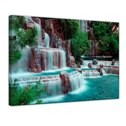 Wandbild - Wasserfall vor dem Wynn Hotel - Las Vegas - Bild auf Leinwand - 80 x 60 cm - Leinwandbilder - Bilder als Leinwanddruck - Landschaften - Amerika - USA - Kleiner Wasserlauf