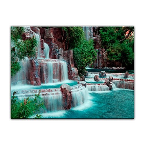 Wandbild - Wasserfall vor dem Wynn Hotel - Las Vegas - Bild auf Leinwand - 80 x 60 cm - Leinwandbilder - Bilder als Leinwanddruck - Landschaften - Amerika - USA - Kleiner Wasserlauf