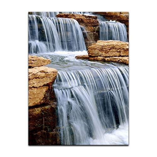 Wandbild - Wasserfall I - Bild auf Leinwand - 40 x 50 cm - Leinwandbilder - Bilder als Leinwanddruck - Landschaften - Bach - Kleiner Wasserlauf