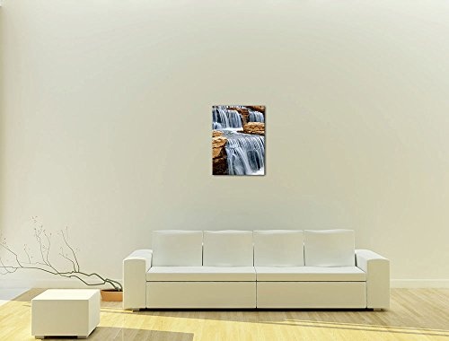 Wandbild - Wasserfall I - Bild auf Leinwand - 40 x 50 cm - Leinwandbilder - Bilder als Leinwanddruck - Landschaften - Bach - Kleiner Wasserlauf