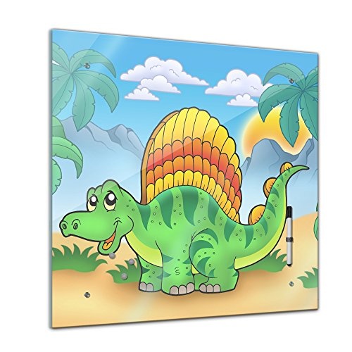 Memoboard 40 x 40 cm, Kindermotiv - Kleiner Dinosaurier - Memotafel Pinnwand - Mädchen & Jungen - Dekoration - Dino - Kinderbild Dinosaurier - Kinderzimmer - Cartoon - Kinderbild - Kindermotiv