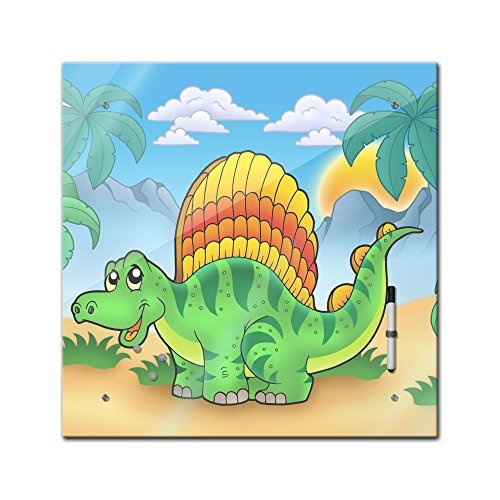 Memoboard 40 x 40 cm, Kindermotiv - Kleiner Dinosaurier - Memotafel Pinnwand - Mädchen & Jungen - Dekoration - Dino - Kinderbild Dinosaurier - Kinderzimmer - Cartoon - Kinderbild - Kindermotiv