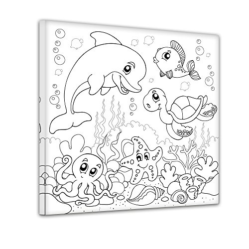 Bilderdepot24 Unterwassertiere - Ausmalbild auf Leinwand, aufgespannt auf Rahmen - Quadrat-Format - 60x60 cm