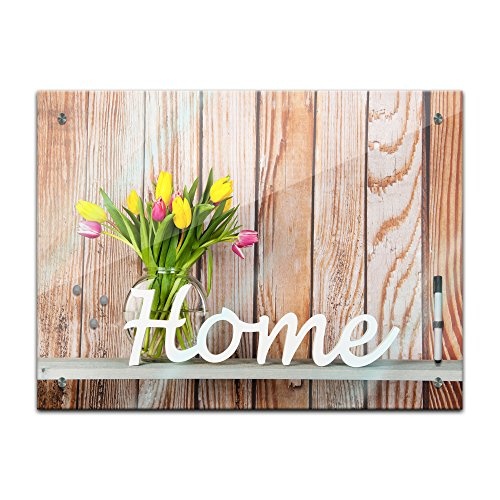 Memoboard 60 x 40 cm, Interieur - Home Dekor Tulpen - Memotafel Pinnwand - Blumen - Tulpe - Home Sweet Home - Zuhause - Holz - Optik - Küche - Glasbild - Handmade