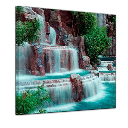 Wandbild - Wasserfall vor dem Wynn Hotel - Las Vegas - Bild auf Leinwand - 40 x 40 cm - Leinwandbilder - Bilder als Leinwanddruck - Landschaften - Amerika - USA - Kleiner Wasserlauf