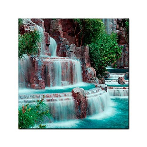 Wandbild - Wasserfall vor dem Wynn Hotel - Las Vegas - Bild auf Leinwand - 40 x 40 cm - Leinwandbilder - Bilder als Leinwanddruck - Landschaften - Amerika - USA - Kleiner Wasserlauf