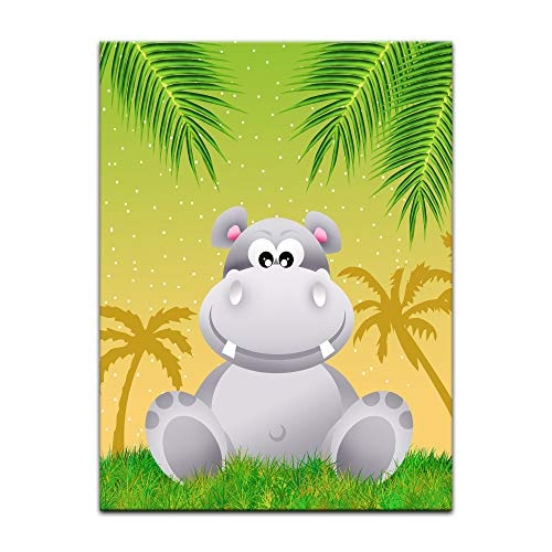 Keilrahmenbild Kinderbild Hippo Cartoon - 90 x 120 cm...