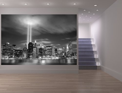 Bilderdepot24 Vlies Fototapete - New York City (Manhattan) bei Nacht - USA - schwarz Weiss - 300x200 cm - mit Kleister - Poster - Foto auf Tapete - Wandbild - Wandtapete