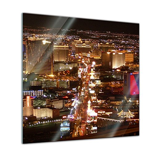 Glasbild - Las Vegas Strip bei Nacht - 20 x 20 cm - Deko Glas - Wandbild aus Glas - Bild auf Glas - Moderne Glasbilder - Glasfoto - Echtglas - kein Acryl - Handmade