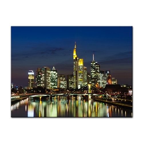 Wandbild - Frankfurt Skyline bei Nacht - Deutschland - Bild auf Leinwand - 40x30 cm - Leinwandbilder - Städte & Kulturen - Hessen - Hochhäuser - Messe - Börse