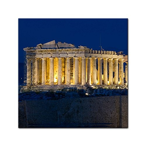 Wandbild - Akropolis - Bild auf Leinwand 40 x 40 cm - Leinwandbilder - Bilder als Leinwanddruck - Urlaub, Sonne & Meer - Europa - Griechenland - Akropolis bei Nacht