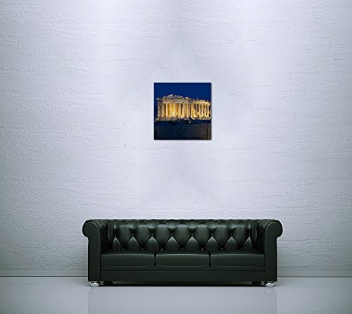 Wandbild - Akropolis - Bild auf Leinwand 40 x 40 cm - Leinwandbilder - Bilder als Leinwanddruck - Urlaub, Sonne & Meer - Europa - Griechenland - Akropolis bei Nacht