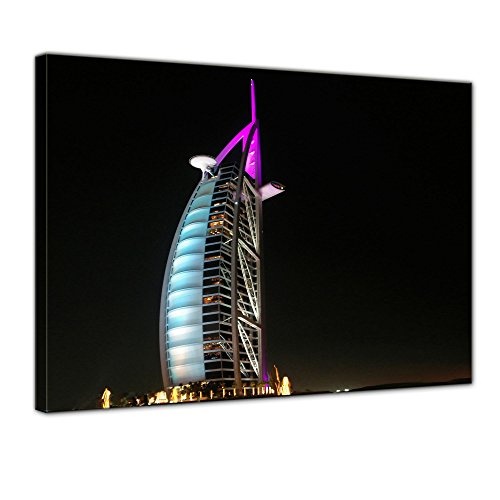 Wandbild - Burj al Arab bei Nacht - Bild auf Leinwand - 80x60 cm einteilig - Leinwandbilder - Städte & Kulturen - Vereinigte Arabische Emirate - Dubai - Architektur - Hotel - Wahrzeichen